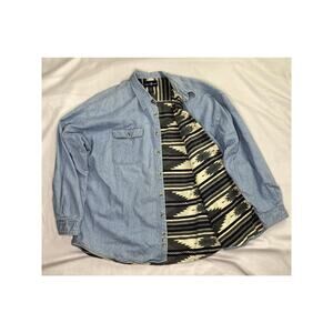 Vtg Point West Lined Aztec Shirt Jacket 2XL Denim Chore Workwear
